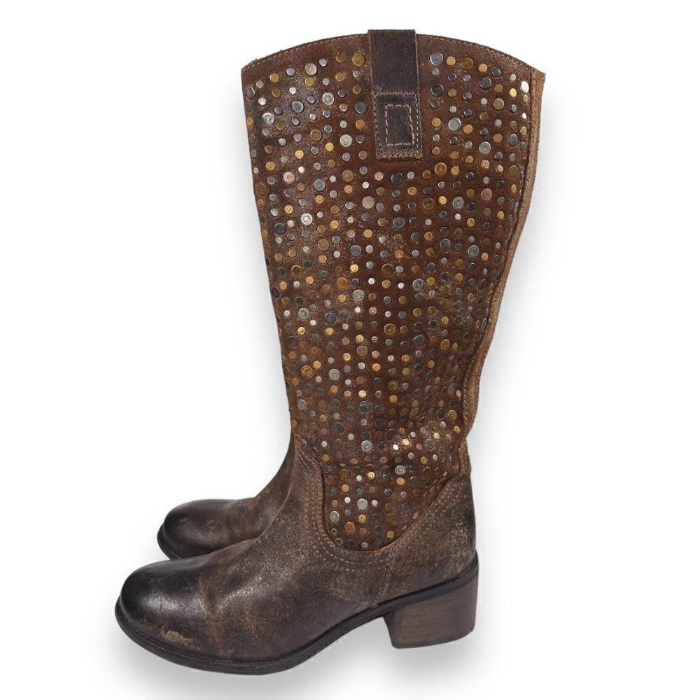 Diba True What To Do Distressed Leather Studded Mid Calf Boots Women's 7